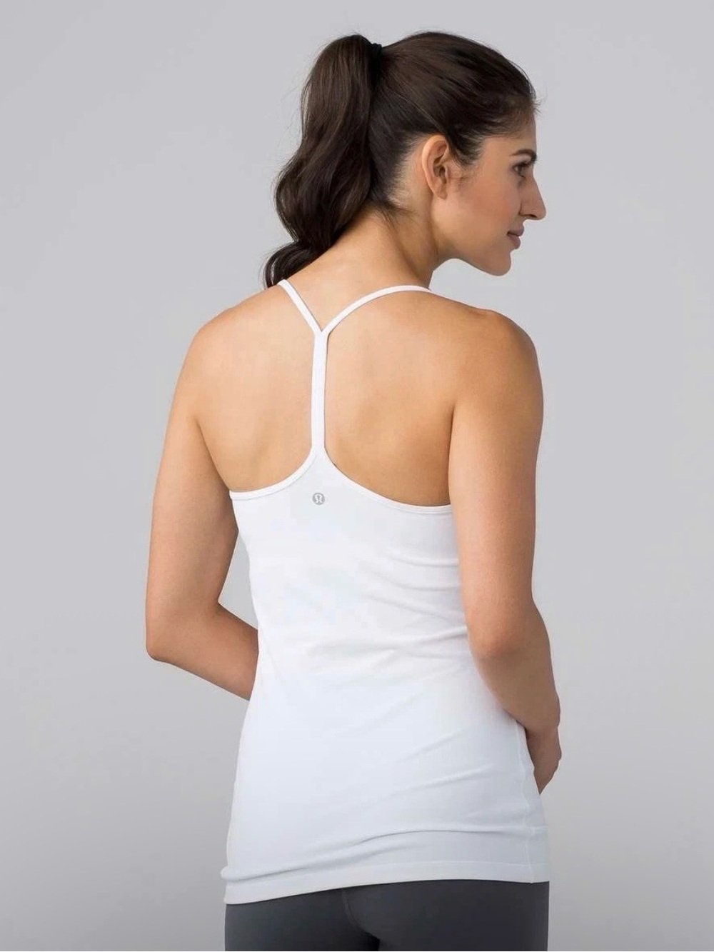 Lululemon Flow Y Tank Top Light Support size 10/ Large white build in shelf bra